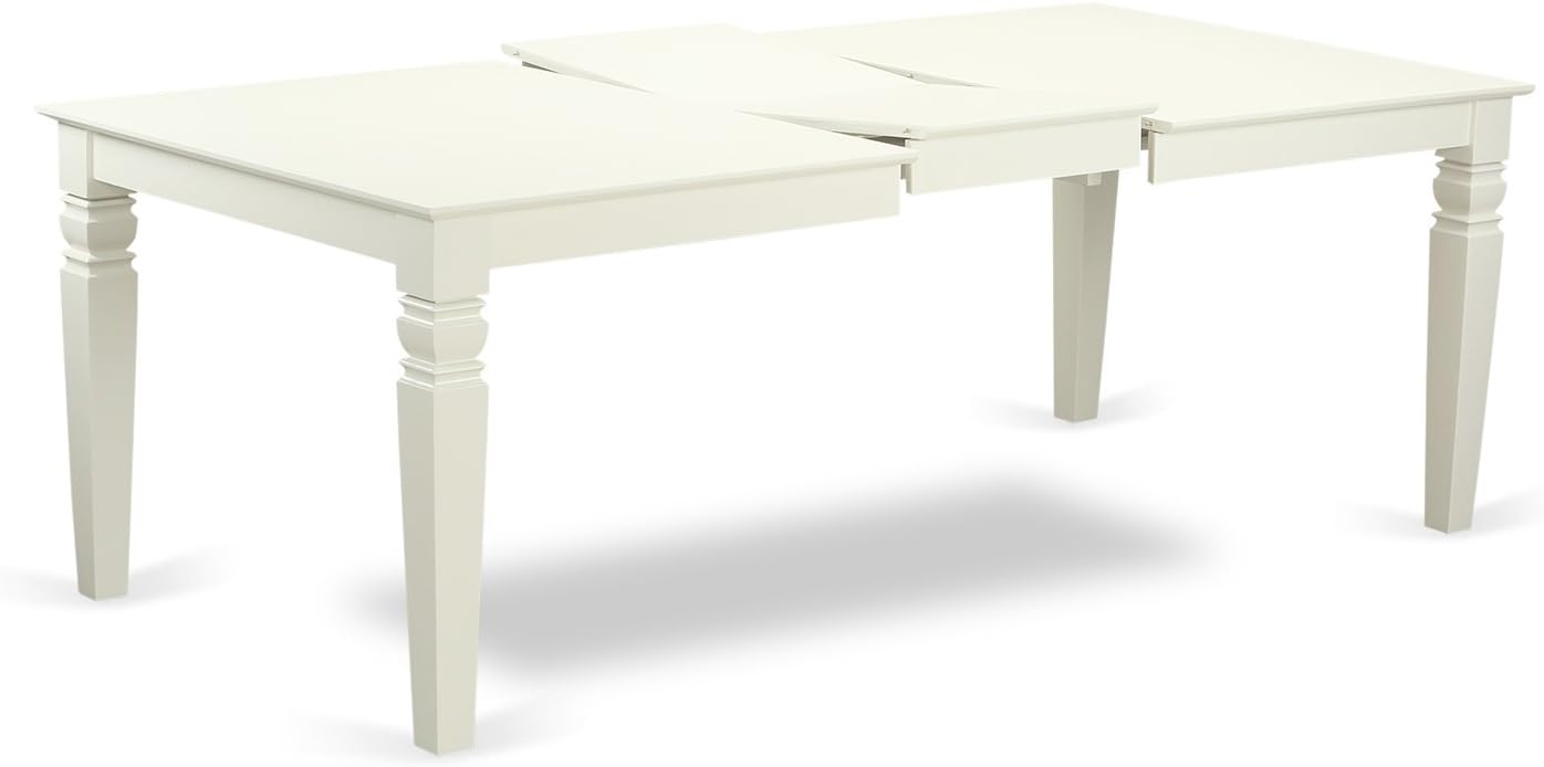 East West Furniture LGVA5-LWH-C 5 Piece Dining Set Includes a Rectangle Dining Room Table with Butterfly Leaf and 4 Linen Fabric Upholstered Kitchen Chairs, 42x84 Inch, Linen White