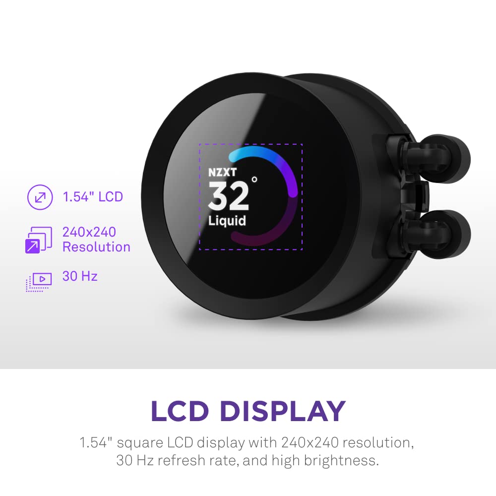 Nzxt Kraken 240 Rgb - 240Mm Aio Cpu Liquid Cooler - Customizable 1.54 Square Lcd Display For Images, Performance Metrics - High-