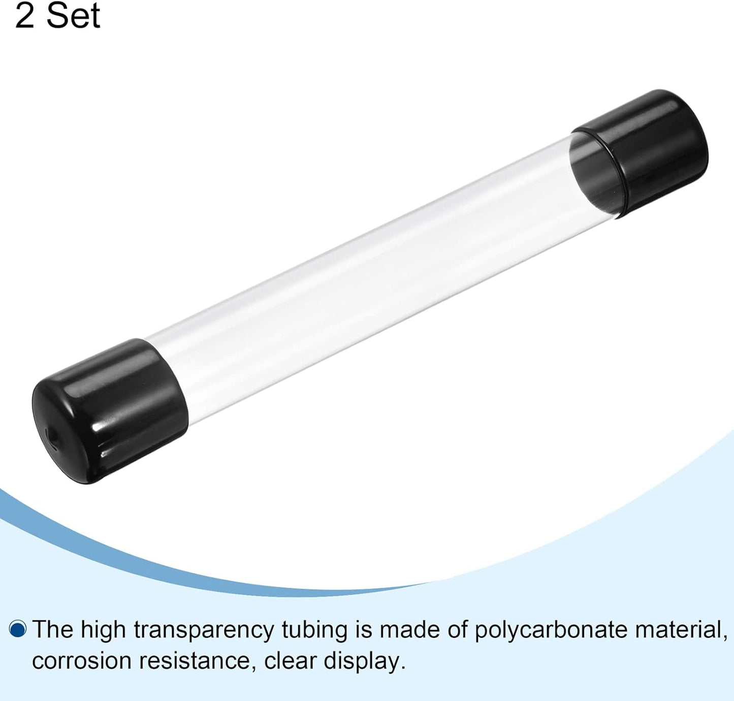 PATIKIL Clear Rigid Tube Round Plastic Tubing with Black Rubber Caps Polycarbonate Water Pipe, 305mm/ 12 Inch Length, 26mmx28mm/1.02"x1.1", 2 Set