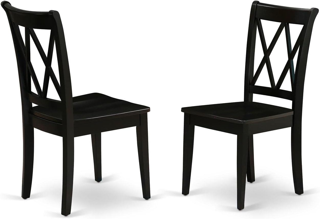 East West Furniture DLCL3-BLK-W 3 Piece Kitchen Table Set for Small Spaces Contains a Round Dining Room Table with Dropleaf and 2 Solid Wood Seat Chairs, 42x42 Inch, Black