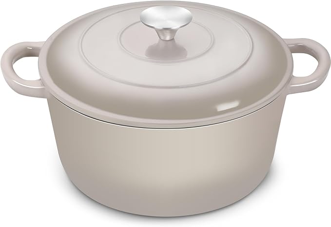 TeamFar Dutch Oven, 6QT Enameled Cast Iron Dutch Oven Cooking Pot with Lid & Dual Handles, for Bread Baking Braising Stewing, Heavy Duty & Non Stick, Oven & All Stovetops Safe - Khaki