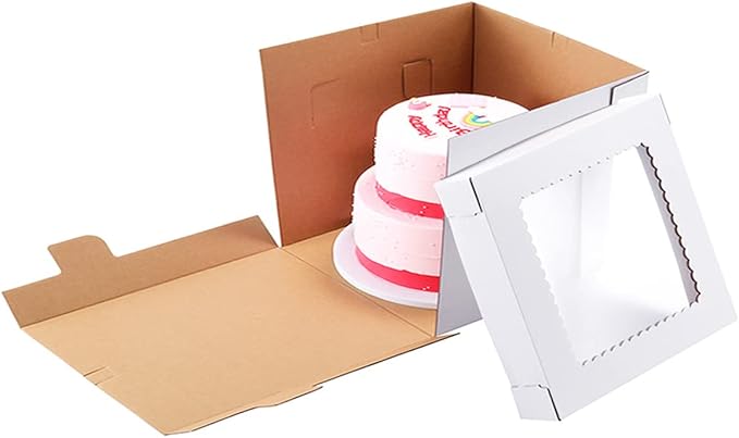 Tall Cake Boxes for Tier Cakes 14x14x12 Inch 2 Pack Wedding Cake Boxes,Sturdy Tall Bakery Boxes with Window,Layer Cake Carrier,Disposable Cake Containers