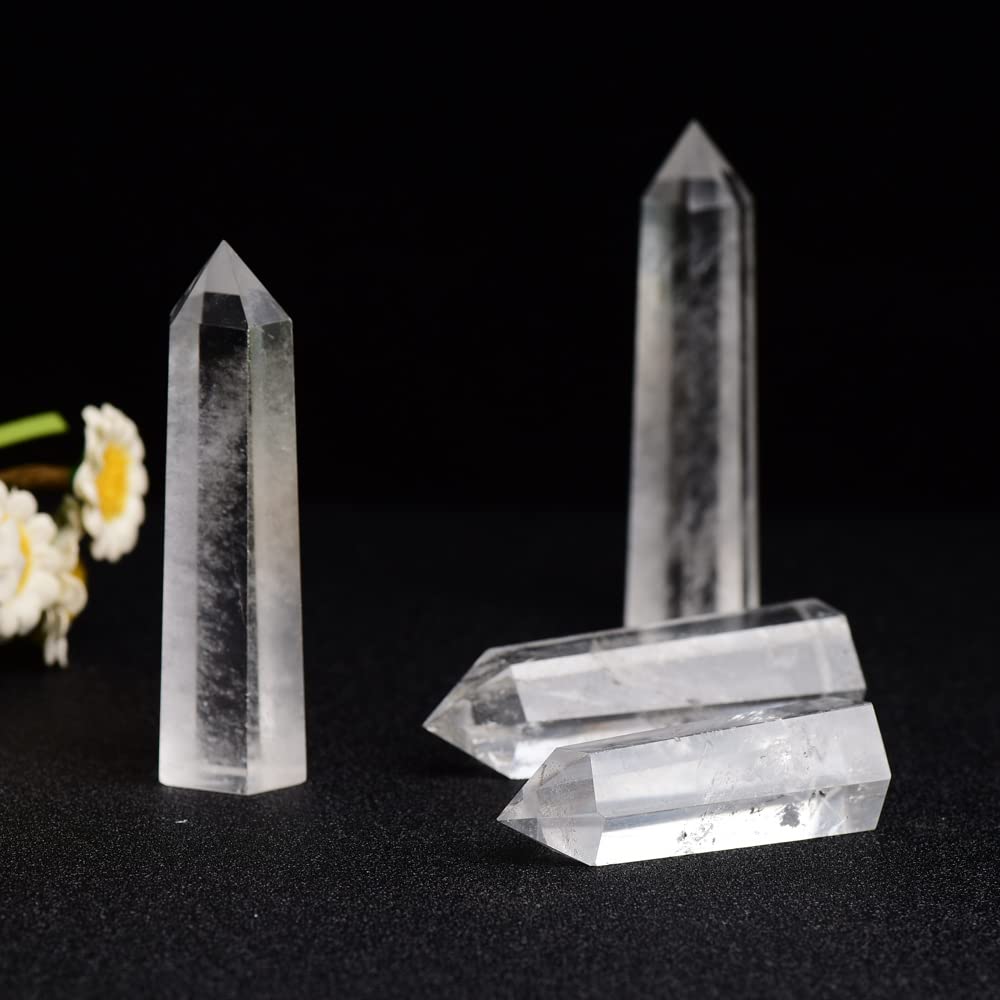 WUYOUSHI 1PCS Clear Quartz Natural Crystal Tower 2.75-3.54" Healing Crystal Wand 6 Faceted Chakra Reiki Meditation Therapy