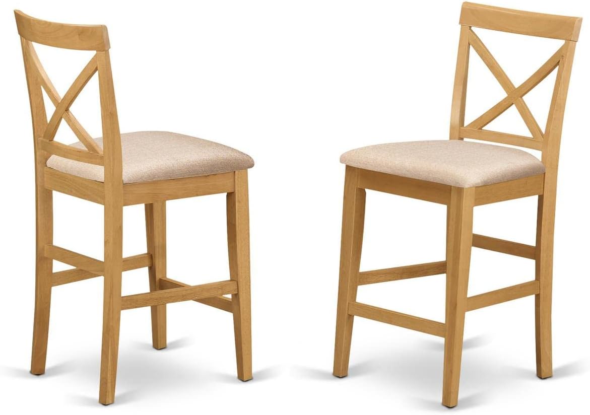 East West Furniture JAPB3-OAK-C 3 Piece Counter Height Pub Set Contains a Round Dining Room Table with Pedestal and 2 Linen Fabric Upholstered Chairs, 36x36 Inch, Oak