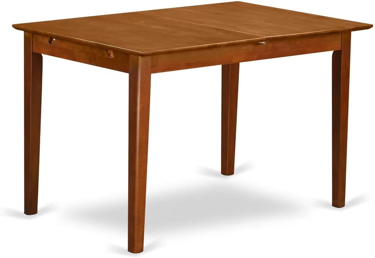 East West Furniture PSNA7-SBR-W 7 Piece Kitchen Table Set Consist of a Rectangle Dining Table with Butterfly Leaf and 6 Dining Chairs, 32x60 Inch, Saddle Brown