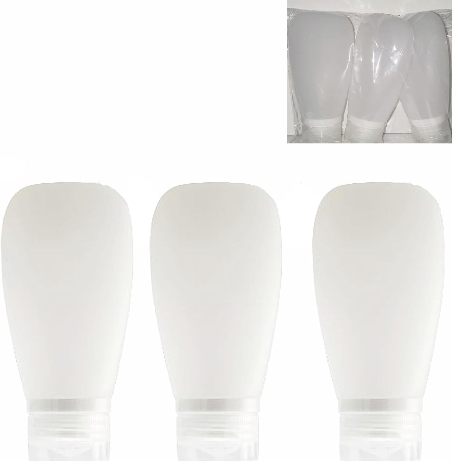 Travel Bottles for Toiletries, TSA Approved 3oz Leak Proof Silicone Soft Refillable Squeeze Travel Size Containers BPA Free for Cleansers, Lotions, Shampoo, Conditioner 3pk (Clear)