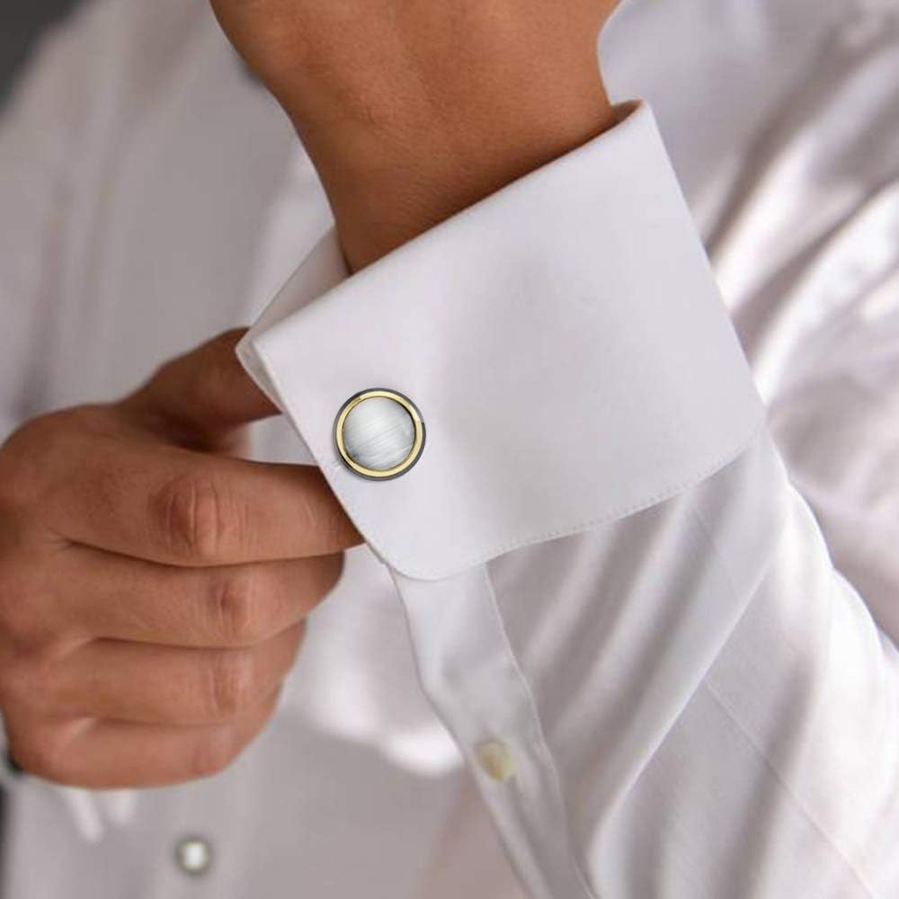HAWSON Cufflinks and Studs for Men-Fashion Men Vintage Enamel Carbon Fiber Tuxedo Shirt Cufflinks and Studs Set for Regular Wedding Business Accessories