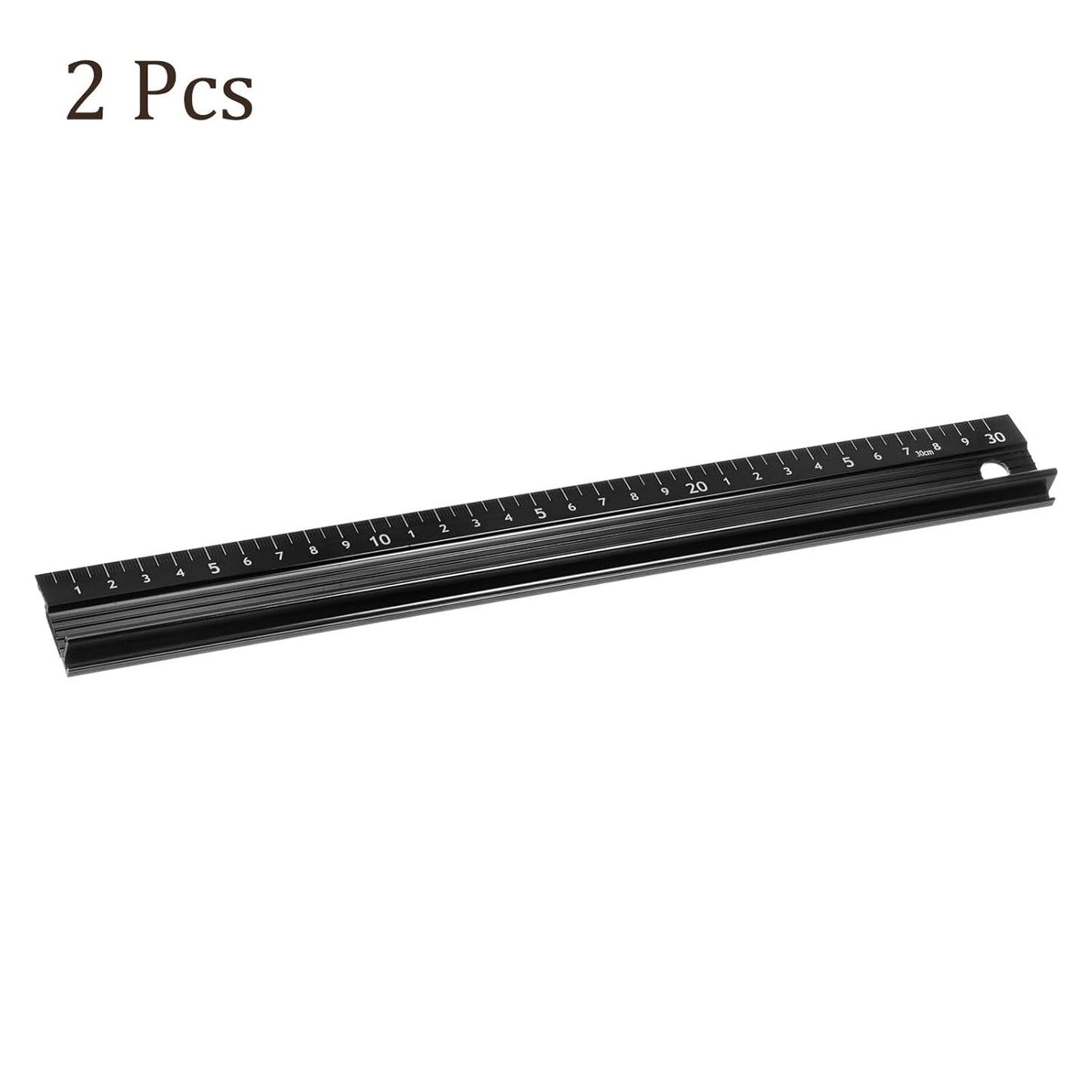 2pcs Raised Grip Metal Ruler - [30cm] Aluminum Alloy Precise Measurement Cutting Straight Protective Ruler Ruler Black for Office Measure Cut Drawing Use, 1mm Precision