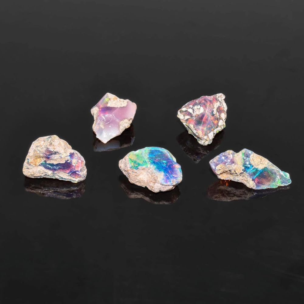 Natural 50 Cts Raw Ethiopian Opal Rough Gemstones Lot Multi Fire Welo Opal Stones for Tumbling & Jewelry Making Supplies Healing Crystals Gems Rocks Loose Gemstones