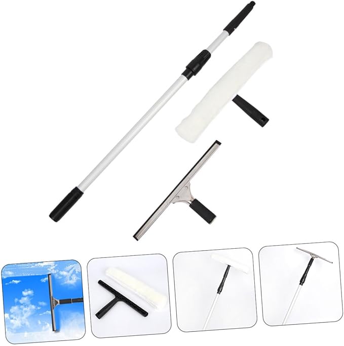 VALICLUD Professional Telescopic Handle Window Squeegee with Water Applicator for Glass Cleaning Extendable Stainless Steel Rod Ergonomic Grip Rubber Blade for Windows Mirrors Tiles