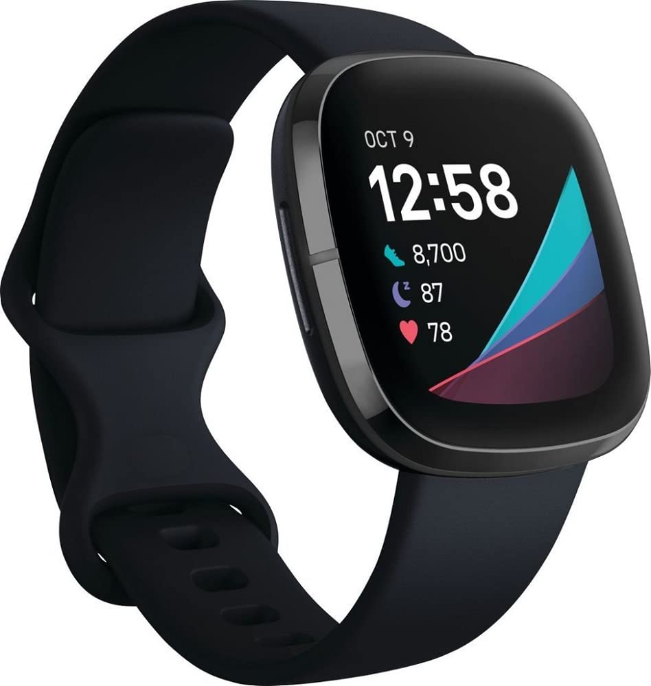 Fitbit Sense Advanced Smartwatch with Tools for Heart Health, Stress Management & Skin Temperature Trends, Carbon/Graphite, One Size (S & L Bands Included) (Renewed) -Like New
