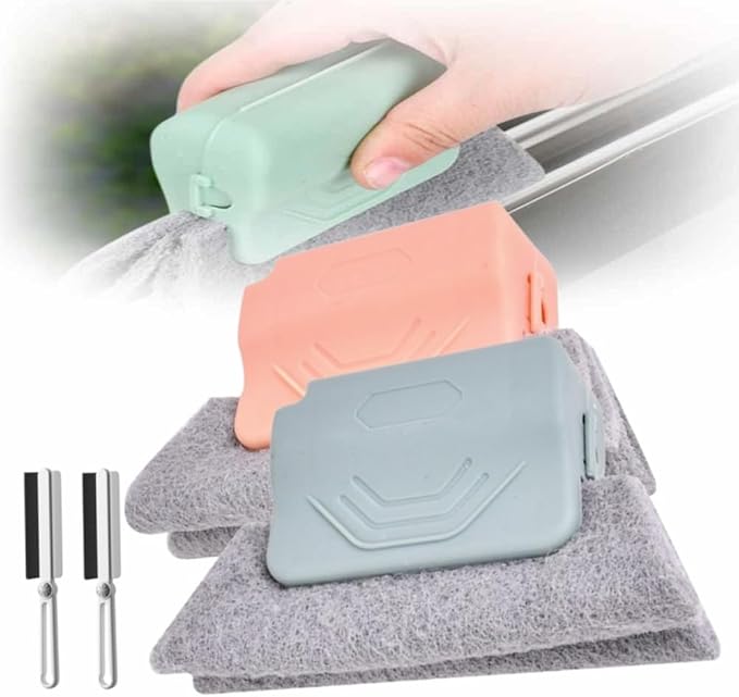 Window Groove Cleaning Brush,2024 New Hand-held Magic Window Track Cleaner Tools Set,Groove Cleaning Brush Window or Sliding Door for Sliding Door, Sill, Tile Lines, Shutter (Pink+Gray)