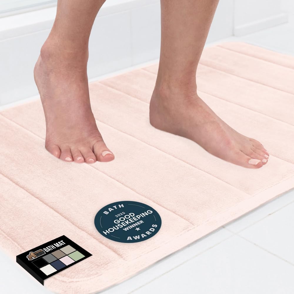 GORILLA GRIP Memory Foam Bath Mat, Soft Absorbent US Designed Bathroom Rug, Gripping Dots Machine Washable Bathmat, Cushioned Floor Mats, Shower Sink Rugs Room Décor Accessories, 36x24 Pink