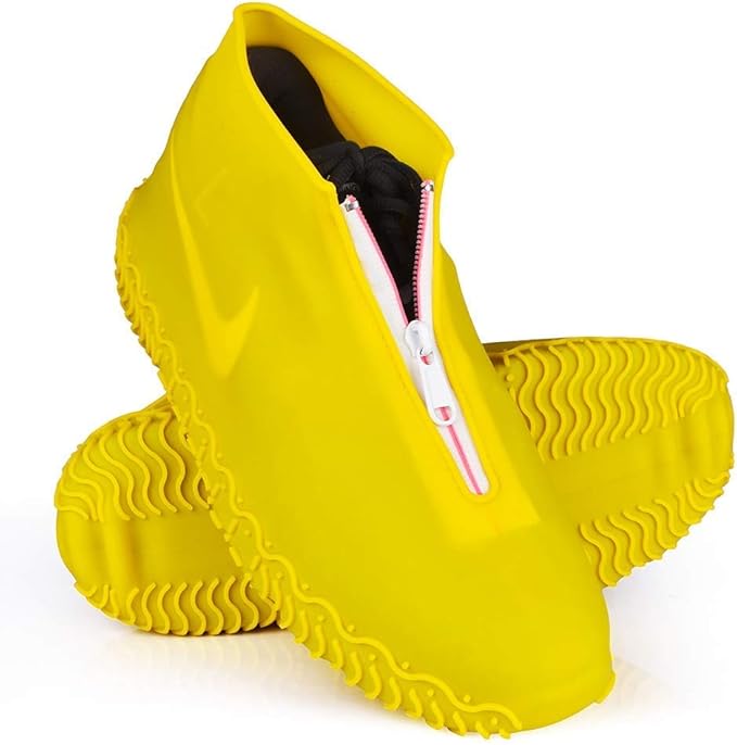 Waterproof Shoe Covers, Silicone Reusable Shoe Cover Non-slip Durable Zipper Elastic Rain Cover Protection for Men Women (XL (Women 11-13, Men 9.5-13), Yellow)