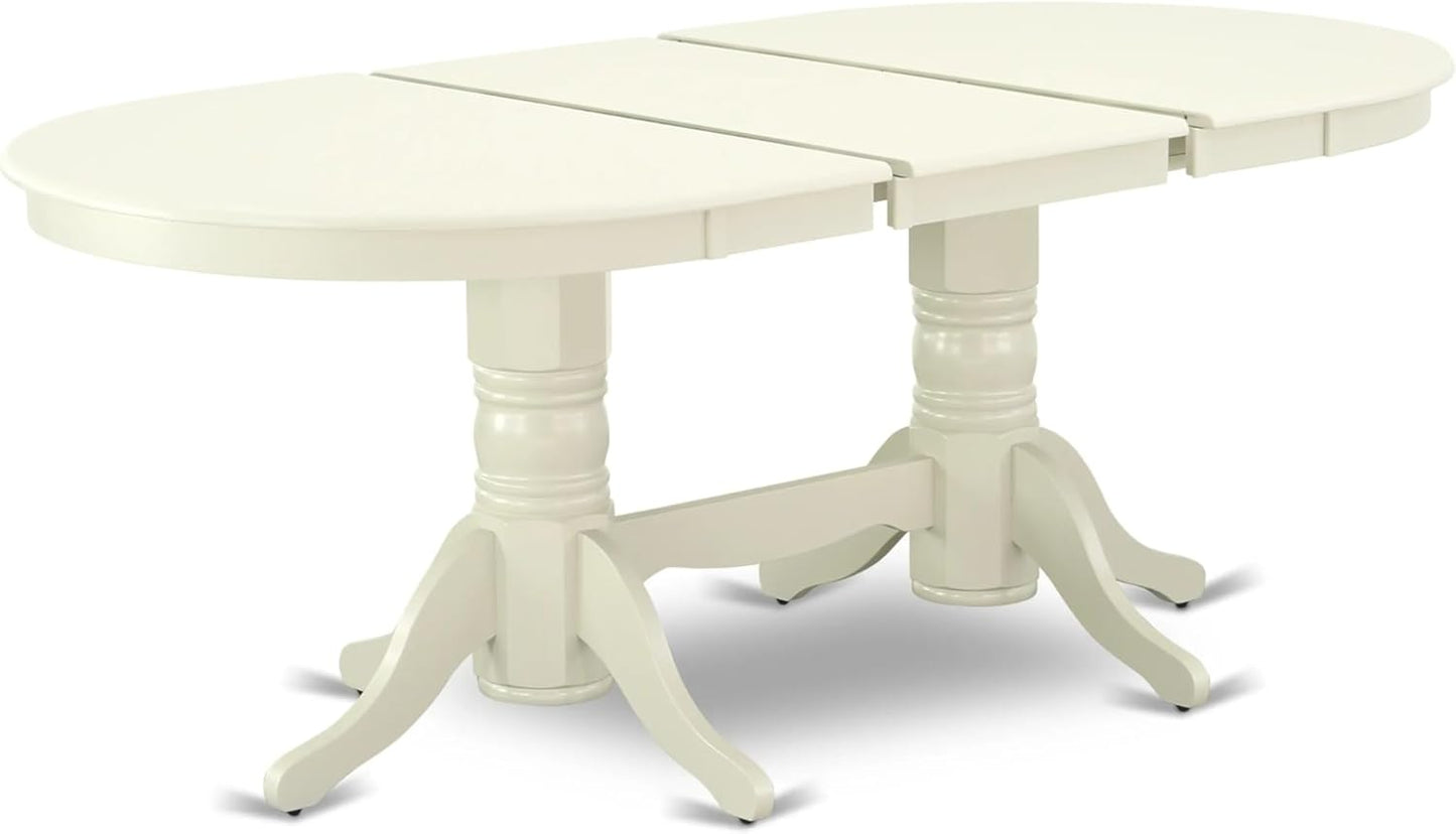 East West Furniture VAAB5-LWH-02 5 Piece Dining Room Table Set Includes an Oval Kitchen Table with Butterfly Leaf and 4 Light Beige Linen Fabric Parsons Chairs, 40x76 Inch, Linen White