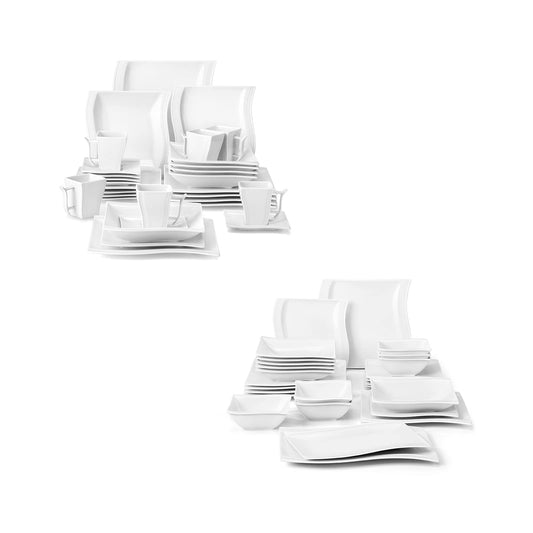 MALACASA 30 Piece Ivory White Dinnerware Sets Bundle with 26 Piece Plates and Bowls Sets, Series FLORA