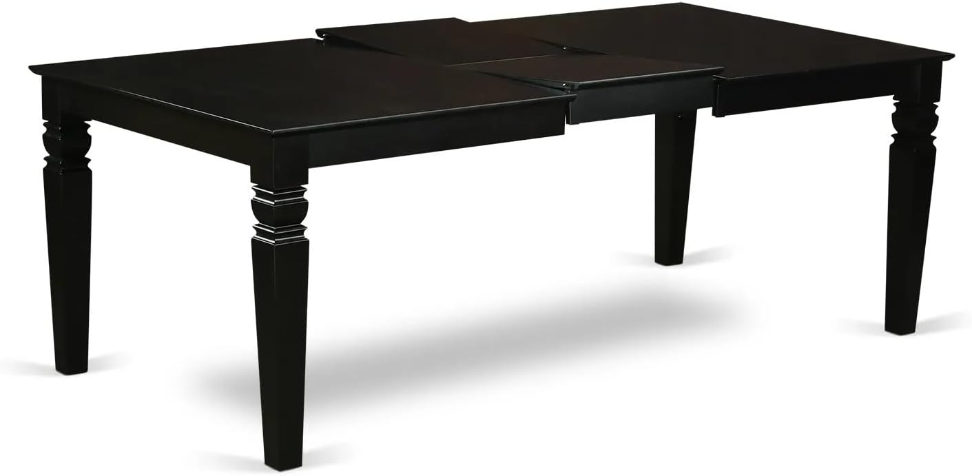 East West Furniture LGX17-BLK-24 -7 Piece Dining Set Includes a Rectangular Kitchen Table with Black Tabletop and 6 Stackable Polyester Fabric Chairs, Black