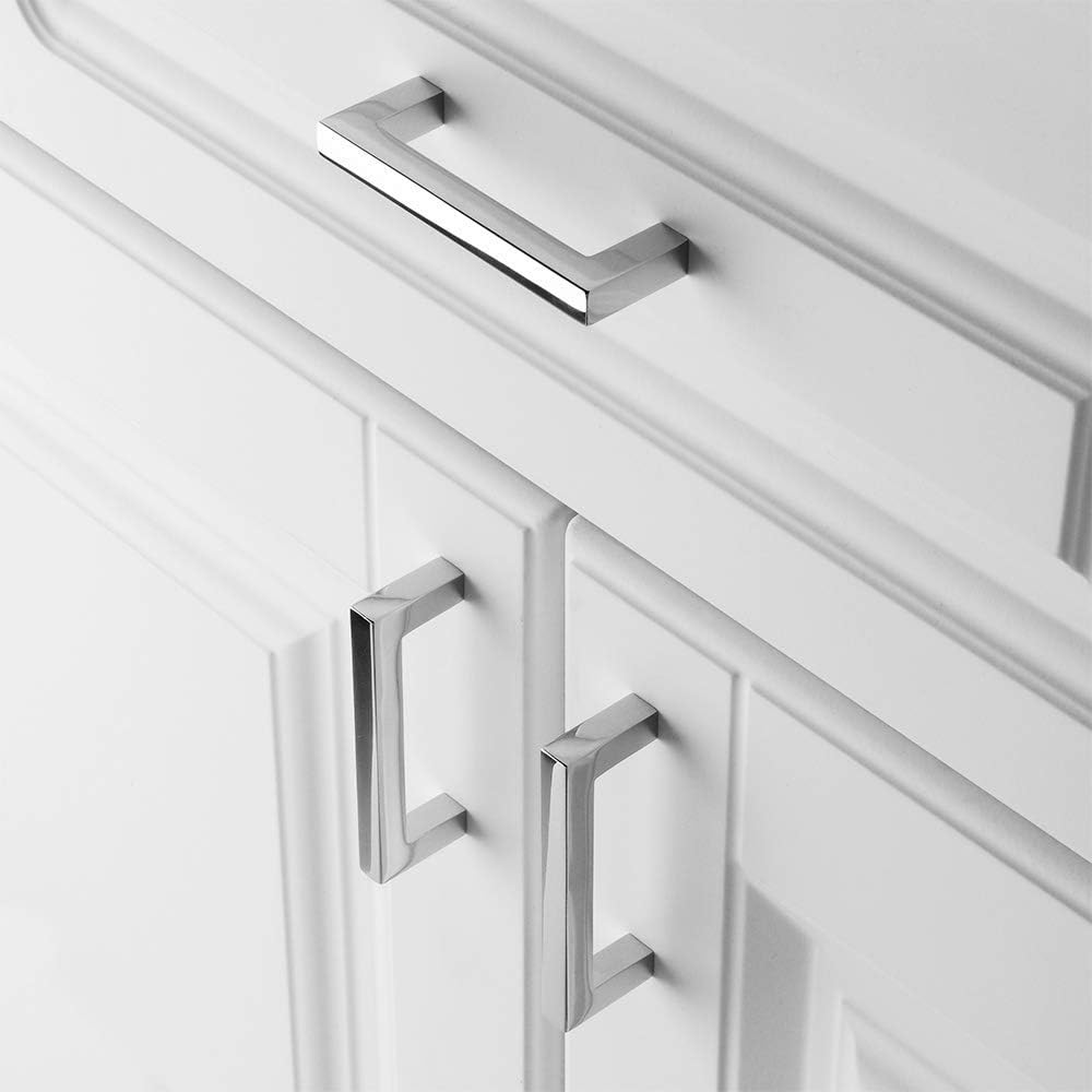 KOOFIZO Solid Square Bar Cabinet Handle - Chrome Furniture Pull, 3 Inch/76mm Screwhole Distance, 10-Pack for Kitchen Cupboard Door, Bedroom Dresser Drawer, Bathroom Wardrobe Hardware
