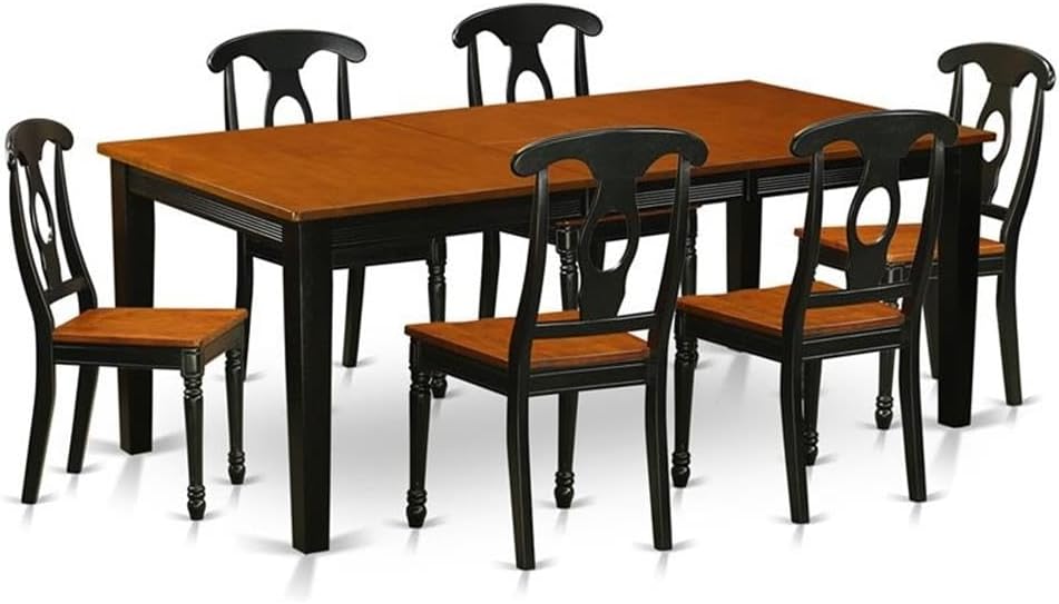 East West Furniture QUKE7-BCH-W 7 Piece Dining Table Set Consist of a Rectangle Dining Room Table with Butterfly Leaf and 6 Wood Seat Chairs, 40x78 Inch, Black & Cherry