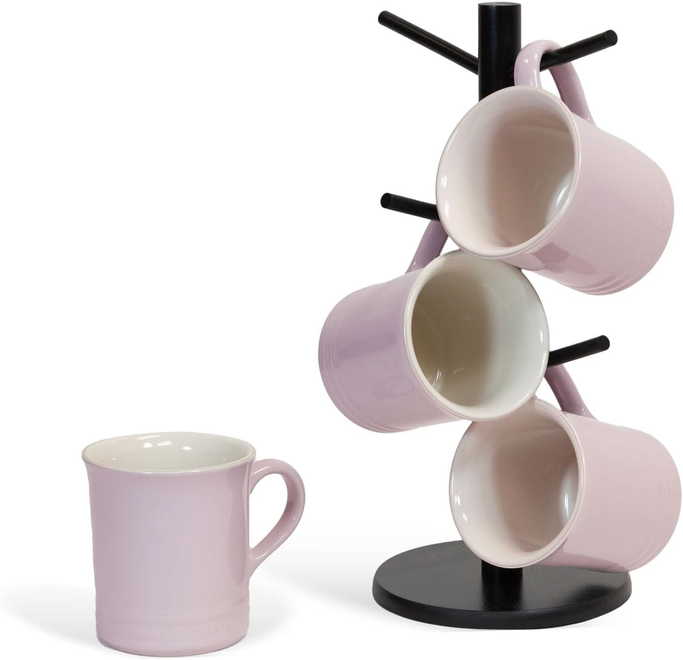 Le Creuset 14oz 4 Mug Set and divvi! 6-Cup Mug Tree Bundle - Shallot