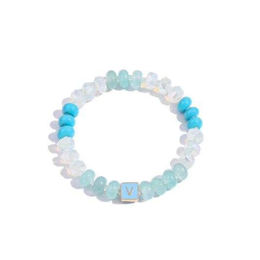 SLYAIH Colorful Beaded Initial Bracelets for Women Boho Crystal Beaded Elastic Stretch Bracelet A-Z Letter Bracelet Handmade Jewelry Gifts for Women