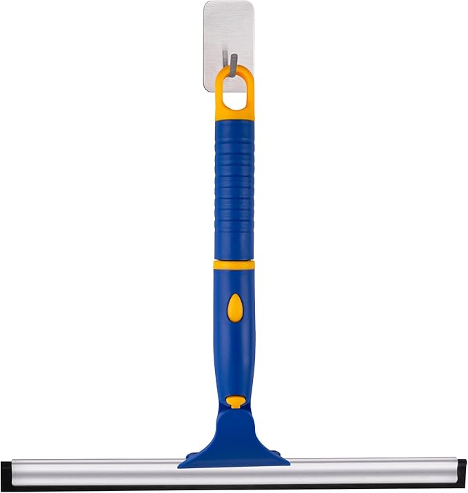 ITTAHO Swivel Shower Squeegee for Glass Doors, All-Purpose Anti-Slip Window Squeegee with 2 Blades, Window Cleaner Tool Bathroom Squeegee for Shower Doors, Tile Shower Walls，Mirrors,Car Windshields