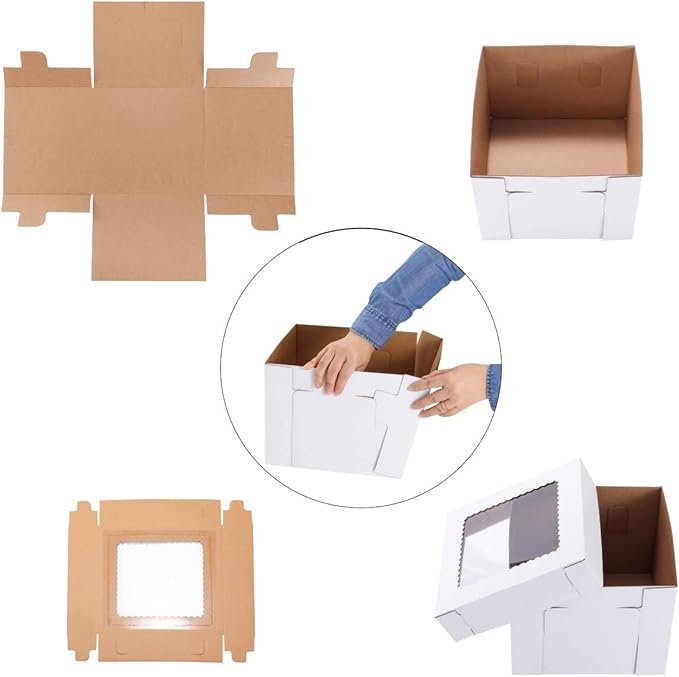 Tall Cake Boxes for Tier Cakes,10x10x12 Inch [10Pack ] Thick Sturdy Cake Box with Window,Layer Cake Carrier,Disposable Cake Containers