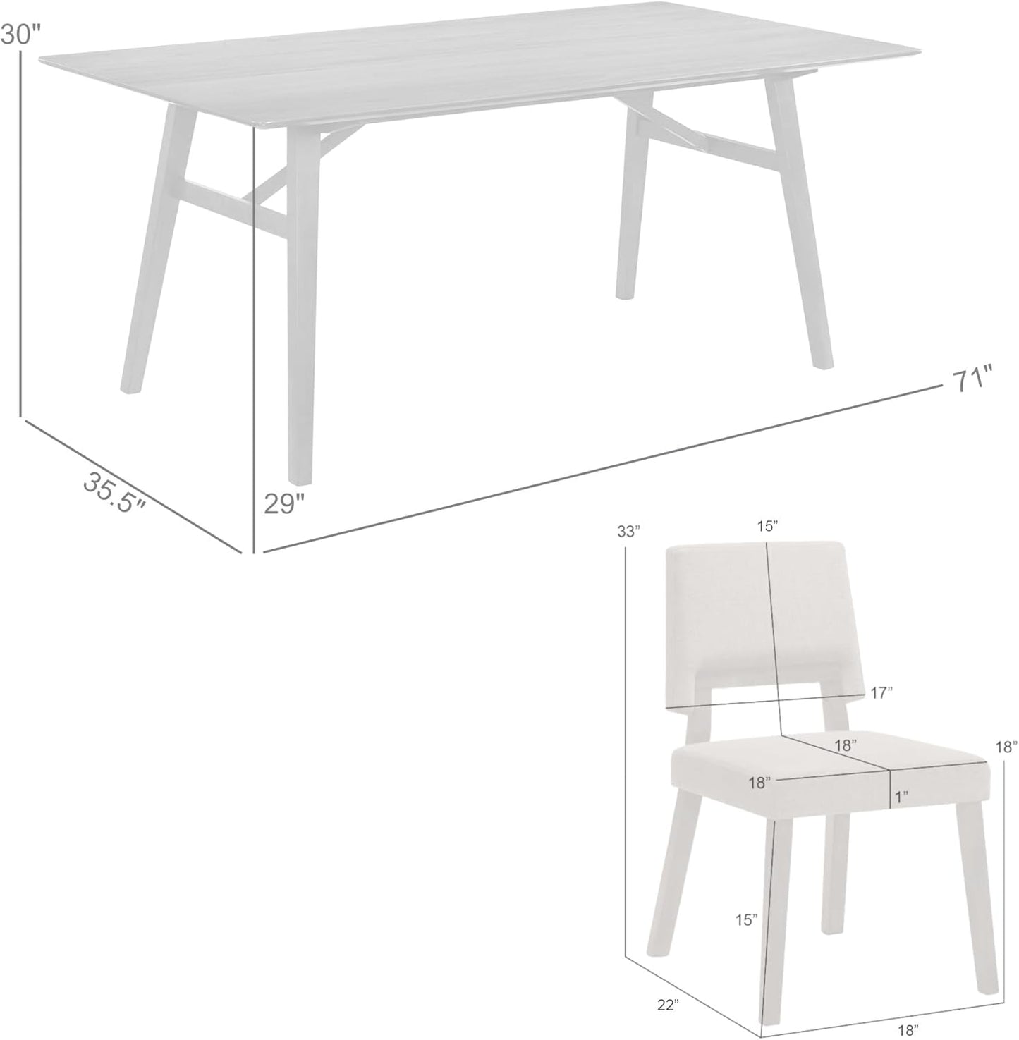 Armen Living Channell Mid Century Modern 7 Piece Walnut Wood Dining Table Set with Orange Fabric