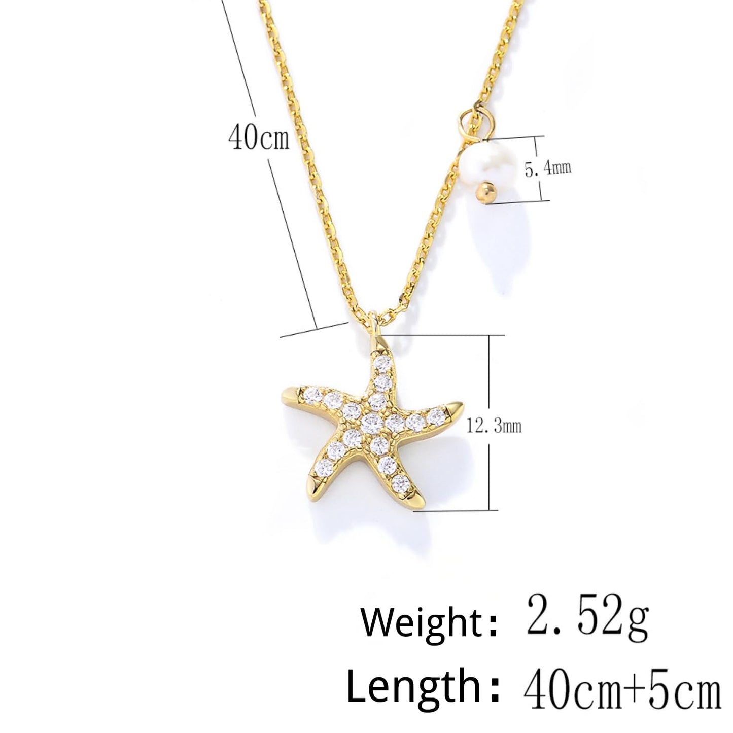 S925 Sterling Silver Starfish Necklace with Fresh Water Pearl, Sparkling Pave Zirconia Sea Star Pendant, Dainty 14K Gold Plated Asymmetric Choker, Ocean Beach Inspired Jewelry Gift for Women (Gold)