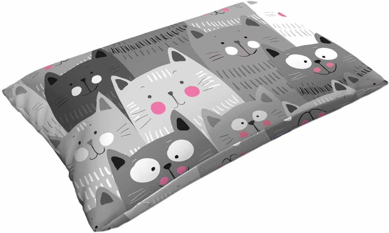 Mugod Throw Pillow Case White Grey Cute Cartoon Cats,Waist Lumbar Cushion Cover Sofa Home Decorative Rectangle Oblong 20x30 Inches