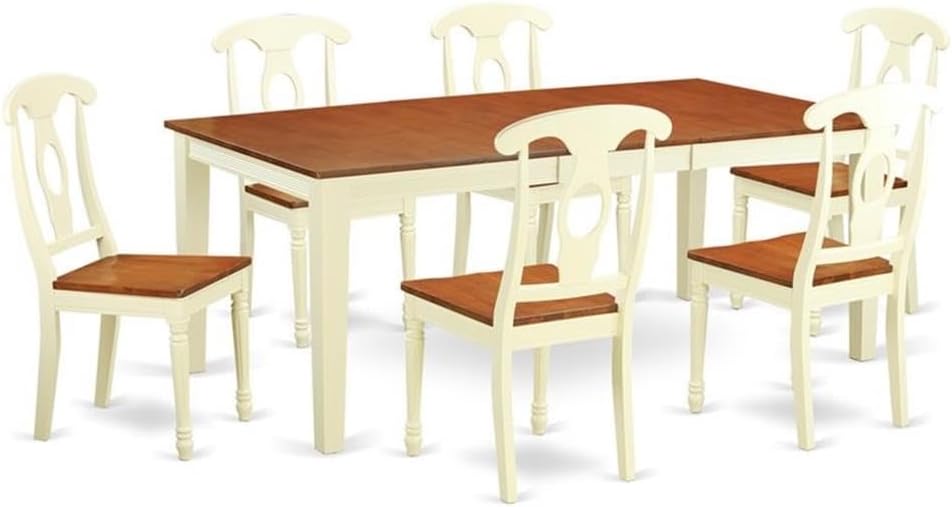 East West Furniture QUKE7-WHI-W 7 Piece Dining Room Furniture Set Consist of a Rectangle Kitchen Table with Butterfly Leaf and 6 Dining Chairs, 40x78 Inch, Buttermilk & Cherry