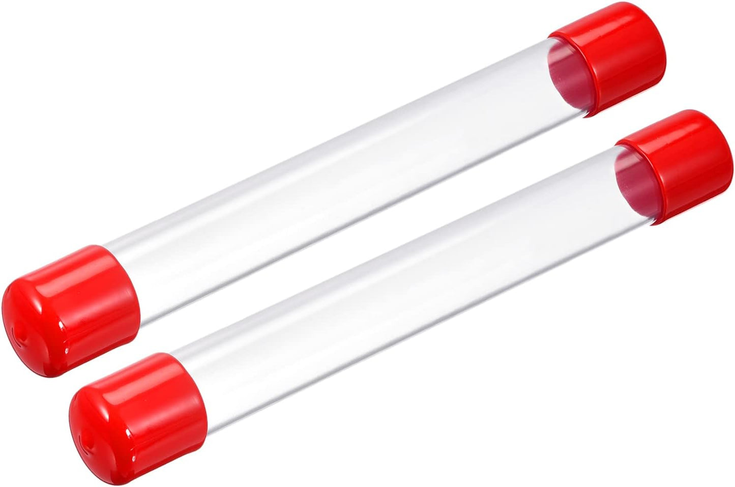 PATIKIL Clear Rigid Tube Round Plastic Tubing with Red Rubber Caps Polycarbonate Water Pipe, 305mm/ 12 Inch Length, 21mmx25mm/0.83"x1", 2 Set