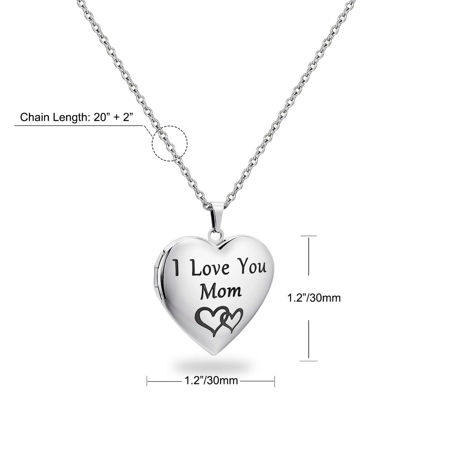 PHOCKSIN Mom I Love You Silver Locket Necklace for Women Heart Locket Necklace for Girls Photo Necklace With Picture Inside Mothers Day Gifts for Women