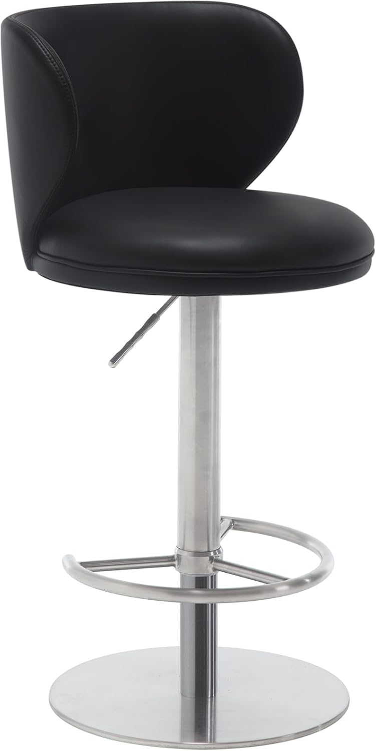 Bar Stools Adjustable Stainless Steel Swivel Barstool with Back and Footrest Leather Upholstered Bar Chairs for Home,Kitchen,Bar, Counter (Black, 1pc)