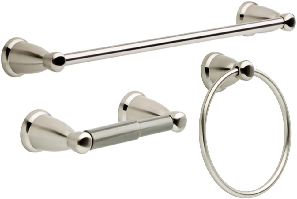 Franklin Brass Kinla 3-Piece Bathroom Set Satin Nickel 24" Towel Bar Rack, Toilet Paper Holder, Ring 3-Piece Hardware KIN3PC-SN