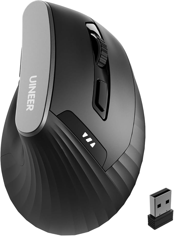 Ergonomic Mouse, Vertica Wireless Mouse 2.4G with USB A Receiver, 2400 DPI Optical Tracking Mice, 4 Adjustable DPI Levels, Rechargeable with Battery Indicator, Wide Compatibility for Windows, Mac OS