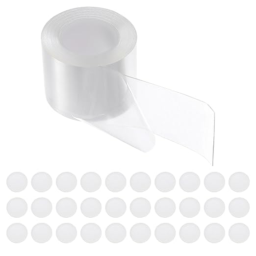 PATIKIL Double Sided Tape Heavy Duty, Transparent Nano Adhesive Mounting Tape for Picture Hanging Walls Decor, 1 Roll 3 Meterx60mmx1mm Strip & 30 Pcs 8mmx1mm Circle
