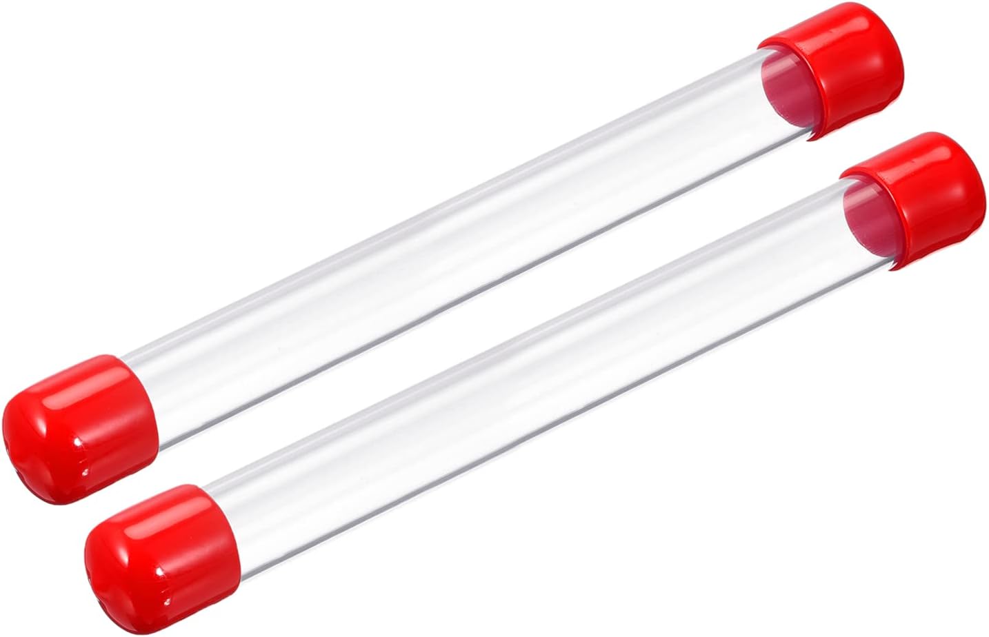 PATIKIL Clear Rigid Tube Round Plastic Tubing with Red Rubber Caps Polycarbonate Water Pipe, 305mm/ 12 Inch Length, 18mmx20mm/0.71"x0.8", 2 Set