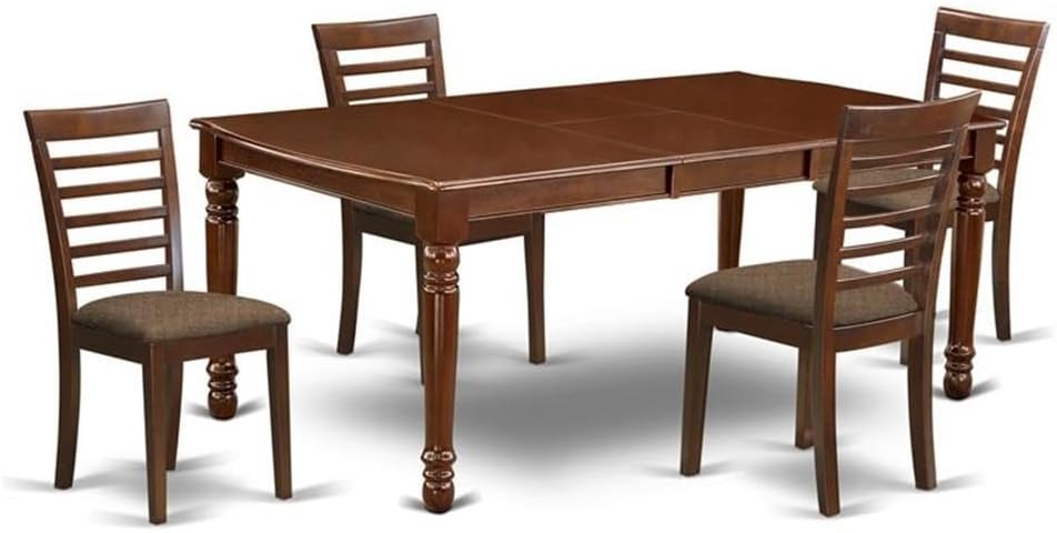 East West Furniture DOML5-MAH-C 5 Piece Dining Room Table Set Includes a Rectangle Kitchen Table with Butterfly Leaf and 4 Linen Fabric Upholstered Dining Chairs, 42x78 Inch, Mahogany