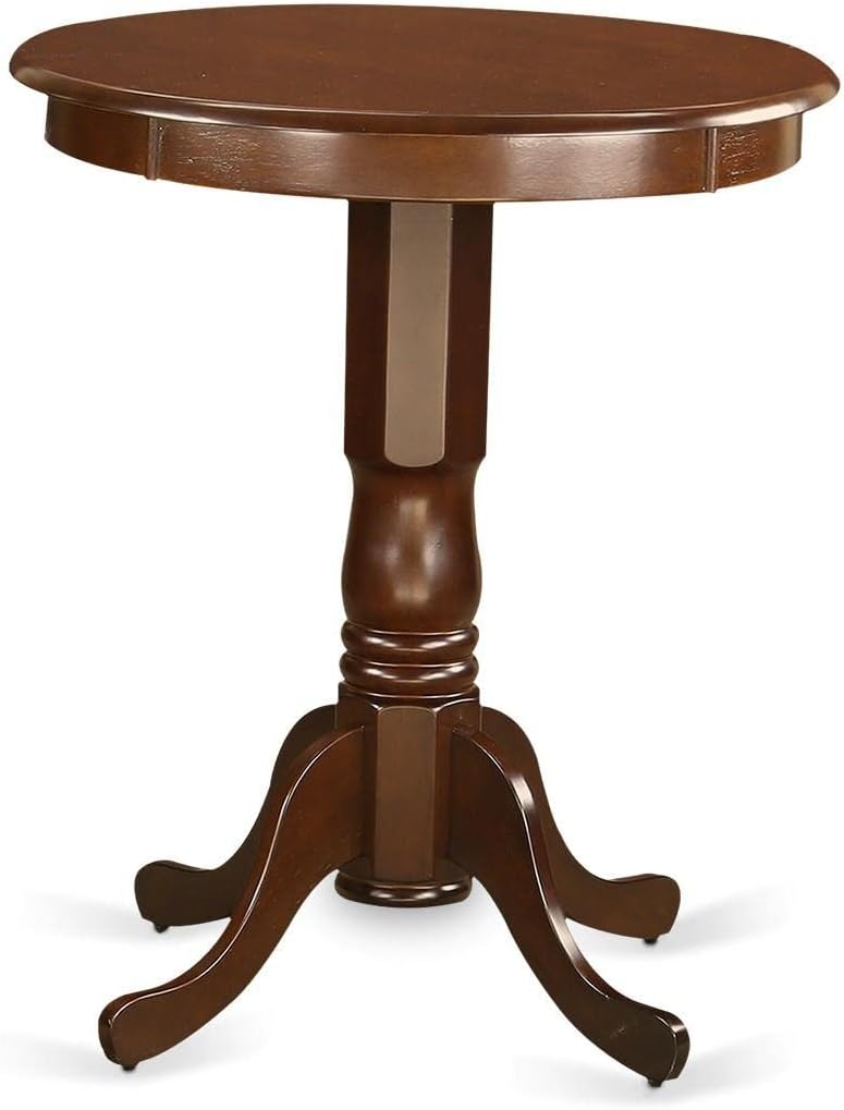 East West Furniture EDVN5-MAH-C 5 Piece Counter Height Dining Table Set Includes a Round Wooden Table with Pedestal and 4 Linen Fabric Upholstered Chairs, 30x30 Inch, Mahogany