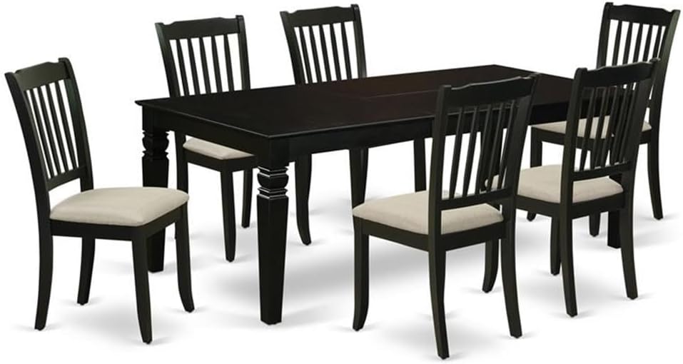 East West Furniture LGDA7-BLK-C 7 Piece Modern Dining Table Set Consist of a Rectangle Wooden Table with Butterfly Leaf and 6 Linen Fabric Kitchen Dining Chairs, 42x84 Inch, Black