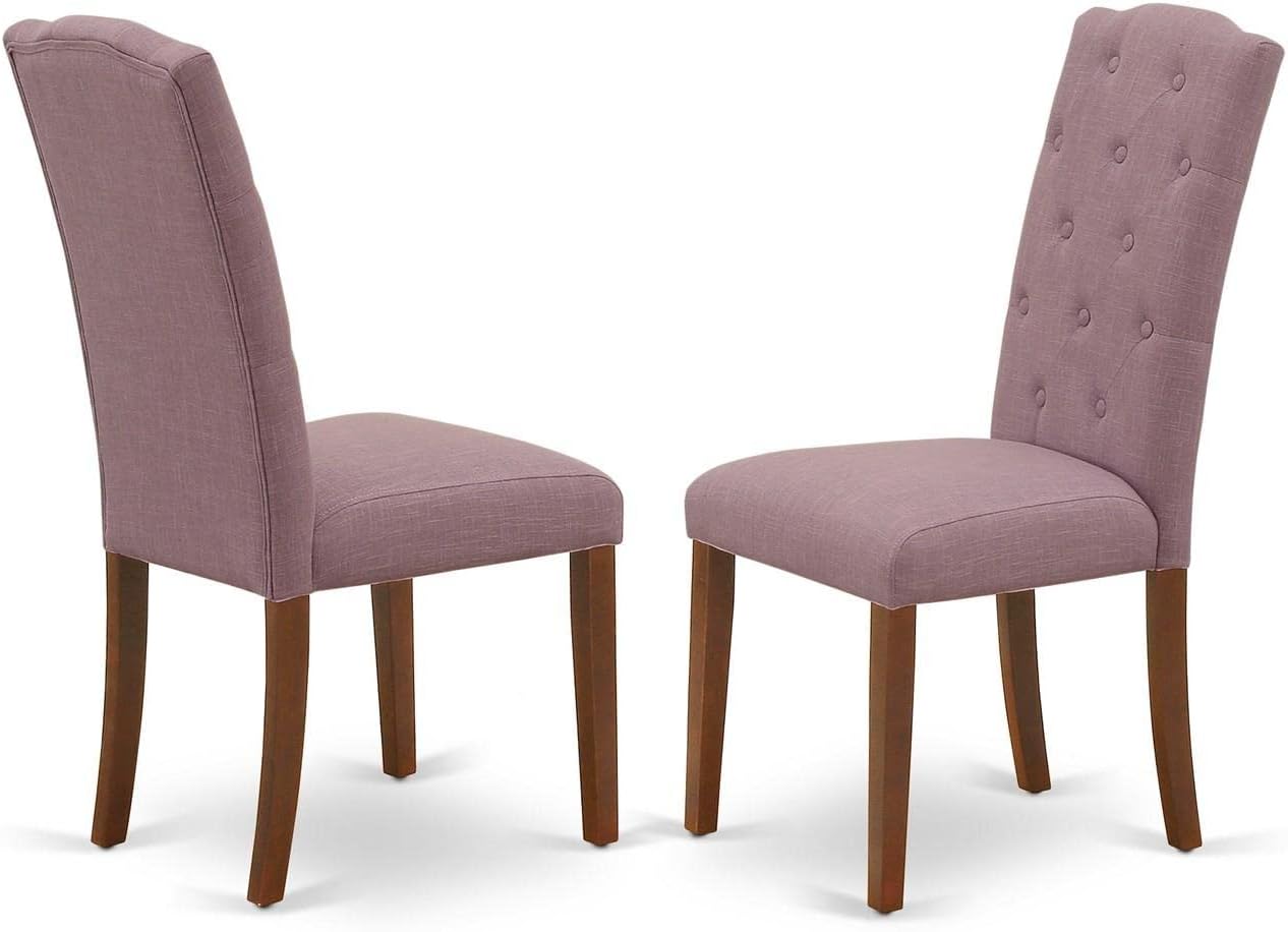 East West Furniture DLCE5-MAH-10 5 Piece Dining Room Table Set Includes a Round Kitchen Table with Dropleaf and 4 Dahlia Linen Fabric Parson Dining Chairs, 42x42 Inch, Mahogany