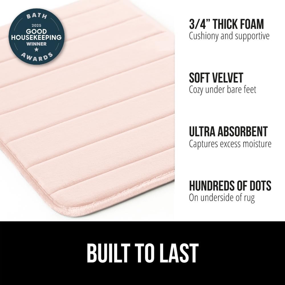GORILLA GRIP Memory Foam Bath Mat, Soft Absorbent US Designed Bathroom Rug, Gripping Dots Machine Washable Bathmat, Cushioned Floor Mats, Shower Sink Rugs Room Décor Accessories, 36x24 Pink