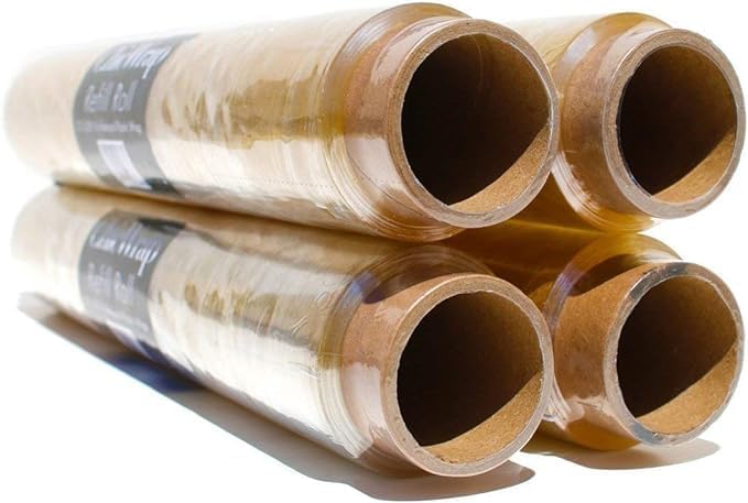 ChicWrap Professional Plastic Wrap Refill Rolls - 4 Pack, 12" x 250' BPA-Free Clear Wrap - Microwave Safe, Air-Tight Seal for Food Preservation - Ideal for ChicWrap Dispensers, Food Storage & Wrapping