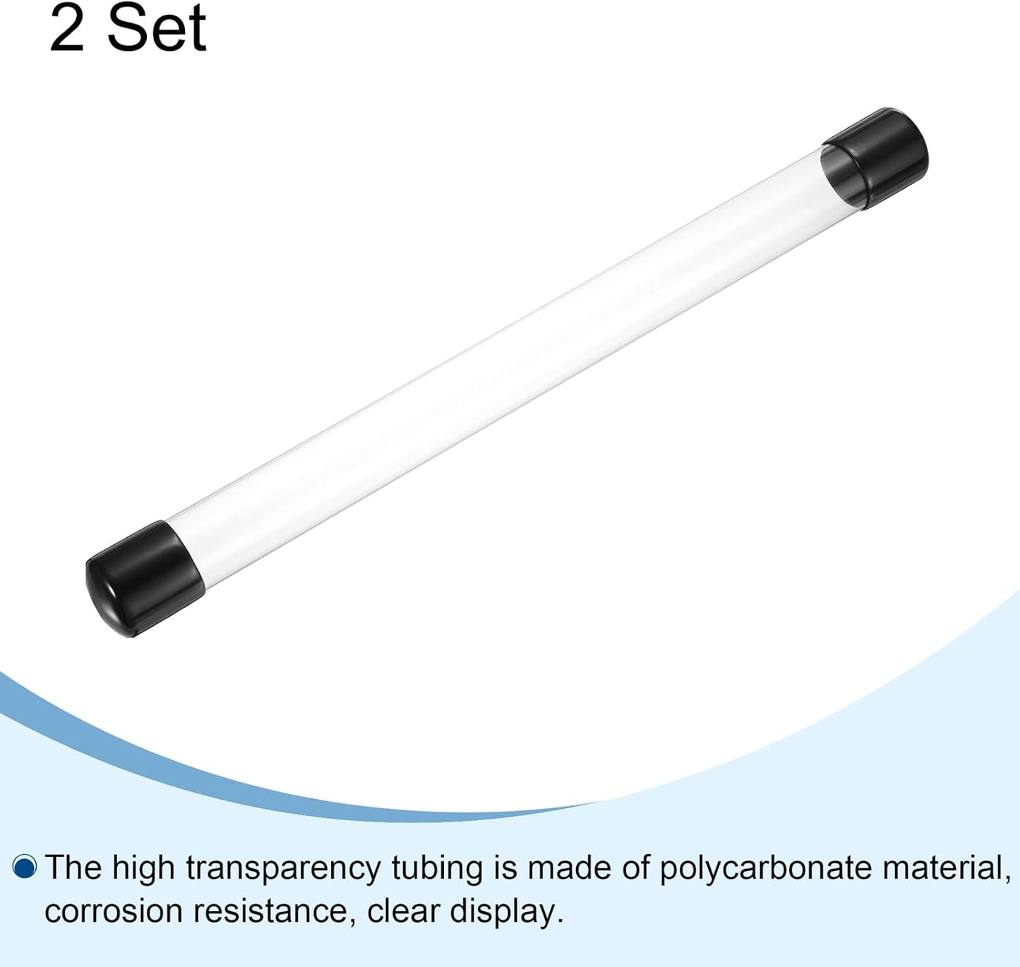 PATIKIL Clear Rigid Tube Round Plastic Tubing with Black Rubber Caps Polycarbonate Water Pipe, 305mm/ 12 Inch Length, 16mmx18mm/0.63"x0.71", 2 Set