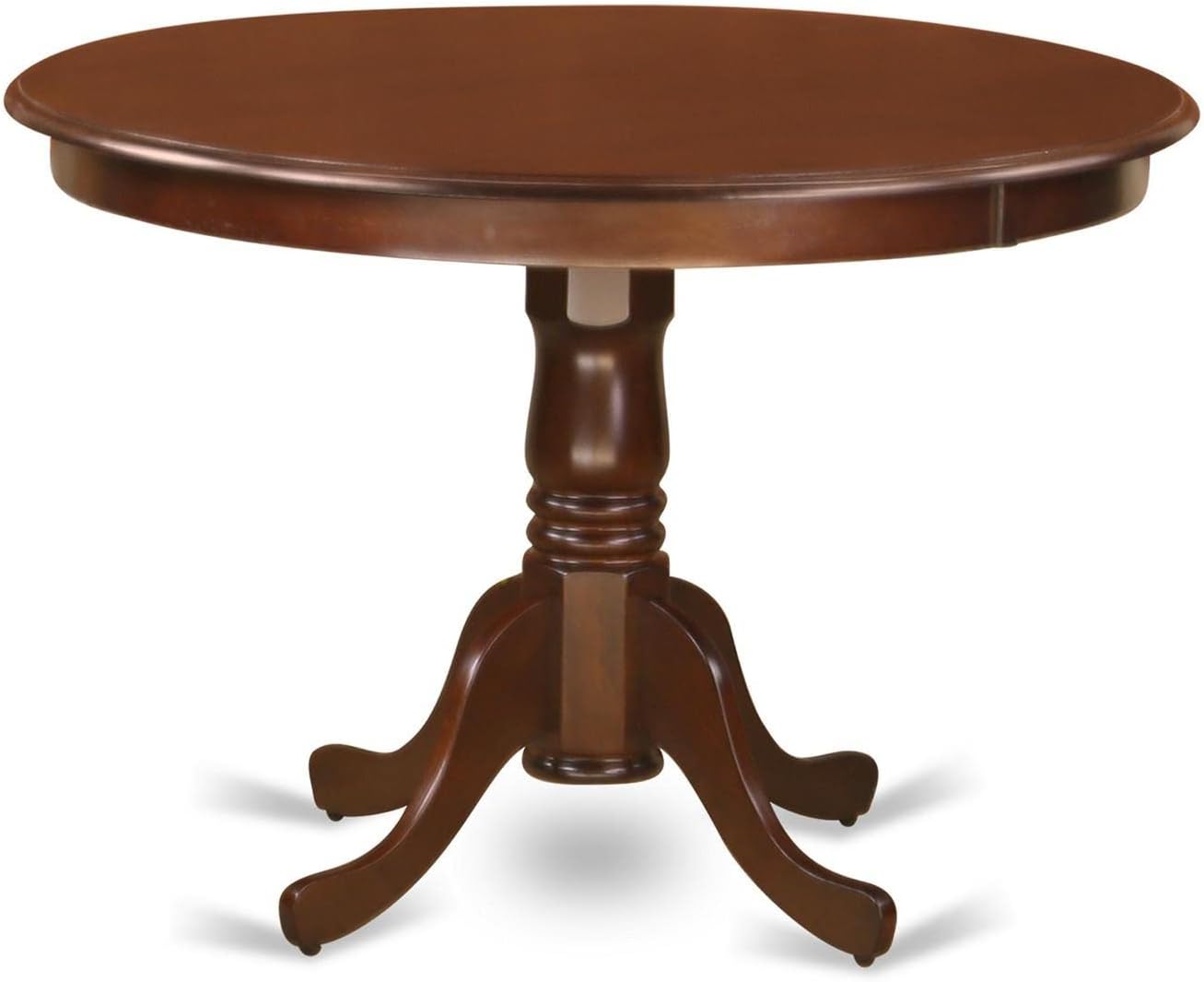 East West Furniture HLIP5-MAH-W 5 Piece Dining Room Table Set Includes a Round Dining Table with Pedestal and 4 Wood Seat Chairs, 42x42 Inch, Mahogany