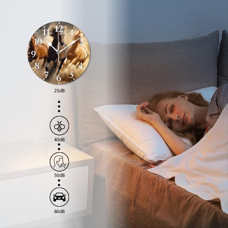 Horses Wall Clock Non-Ticking Silent Clocks Battery Operated Analog Decor Clock for Home-Three Horses Run Through The Desert(14inch)