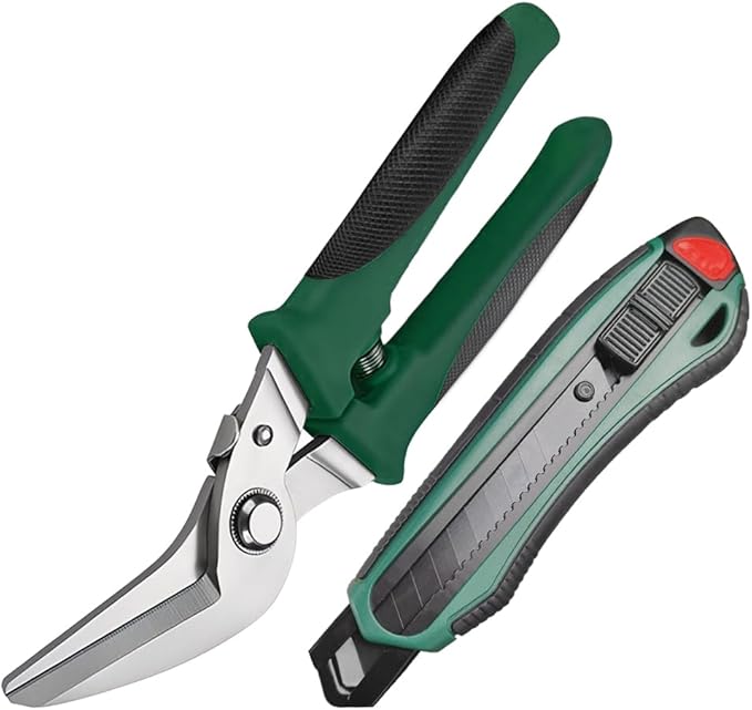 Industrial Heavy Duty Utility Scissors, All Purpose Stainless Steel Scissor, Curve-Blade, Comfort Grips, Multi-function Shears for Cutting Leather, Wire, Cardboard, Thin Iron (Curved Blades)