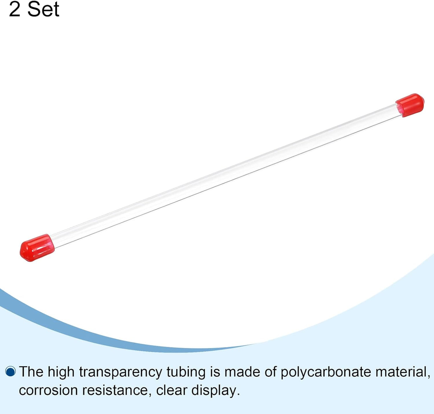 PATIKIL Clear Rigid Tube Round Plastic Tubing with Red Rubber Caps Polycarbonate Water Pipe, 305mm/ 12 Inch Length, 4mmx6mm/0.16"x0.23", 2 Set