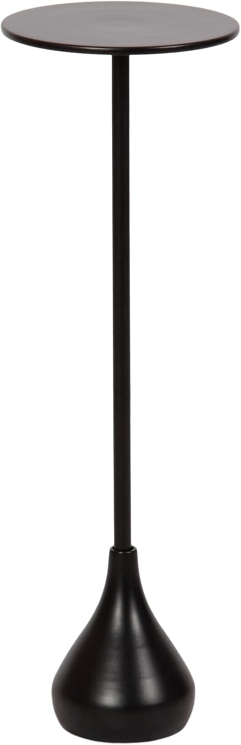 Kate and Laurel Hersi Decorative Modern Pedestal Drink Table; 7 x 7 x 20; Black; Cast Aluminum Mini Table with Teardrop Base for Use as Small Plant Stand or Living Room Martini Table